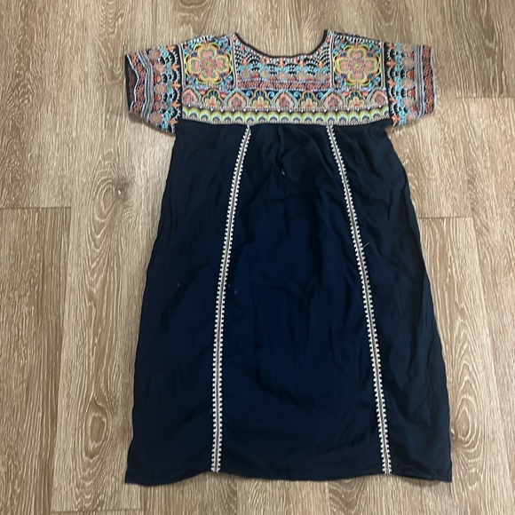Johnny Was Tamia Peasant Tunic Dress Embroidered Multi Navy Blue XS - Picture 7 of 8